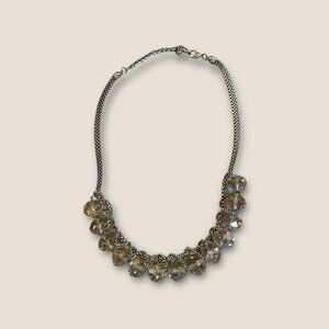 Aura Borealis BeadedSilver Tone Statement Necklace  Adjustable Chain